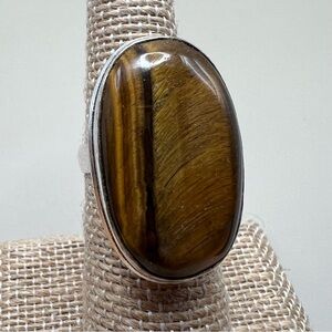 New Tiger’s Eye Oval Gemstone Ring 925 Sterling Silver Overlay Size 5.75